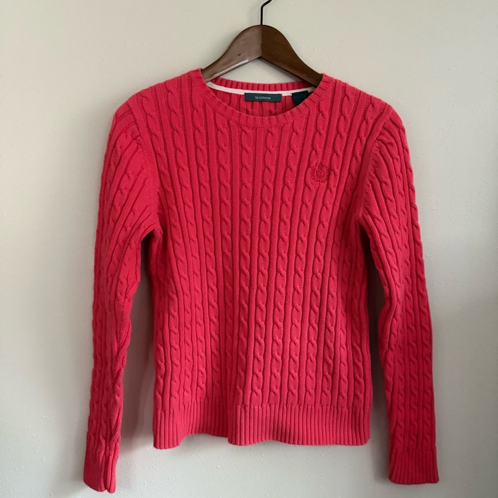 Liz Claiborne Cable Knit Sweater Coral Red Crewneck Size M